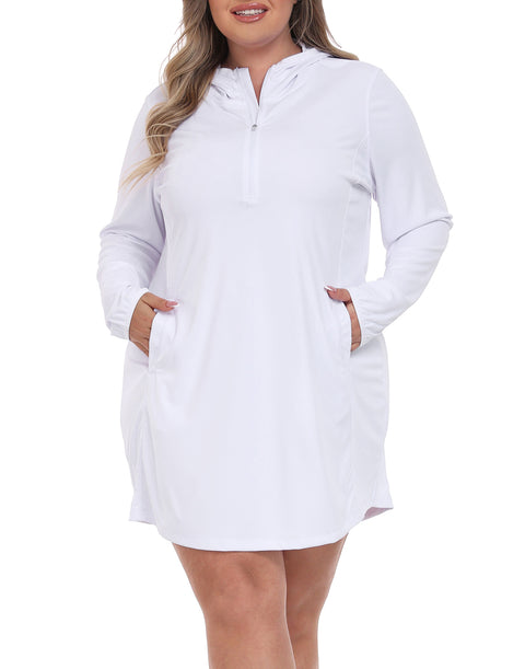 Women's Plus Size Long Sleeve Swim Coverup Dress with Hood