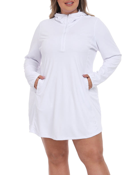 Women's Plus Size Long Sleeve Swim Coverup Dress with Hood