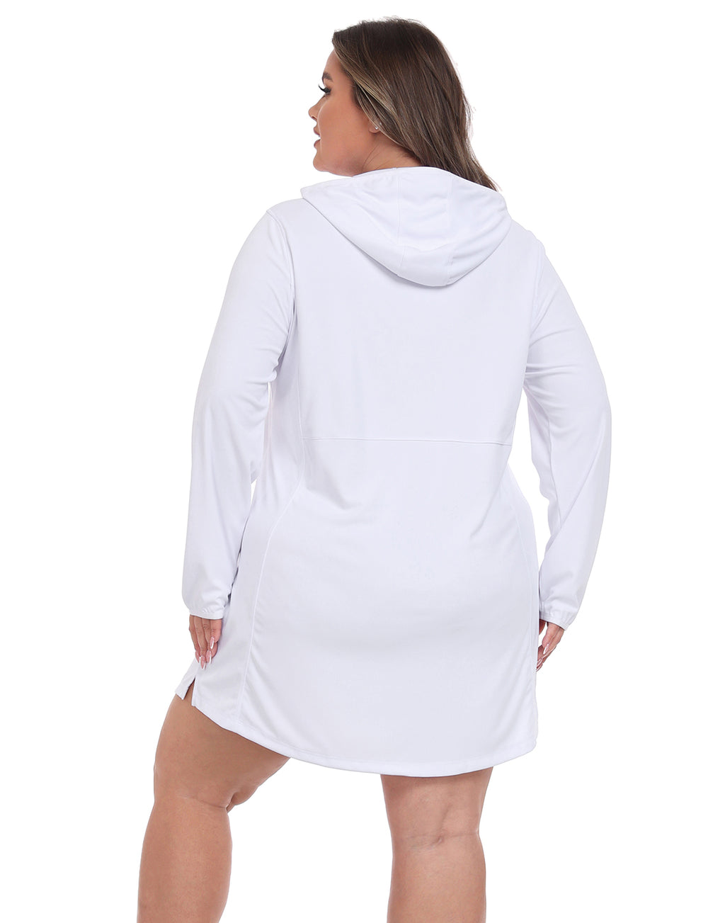 Women's Plus Size Long Sleeve Swim Coverup Dress with Hood