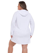 Women's Plus Size Long Sleeve Swim Coverup Dress with Hood