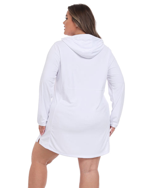 Women's Plus Size Long Sleeve Swim Coverup Dress with Hood