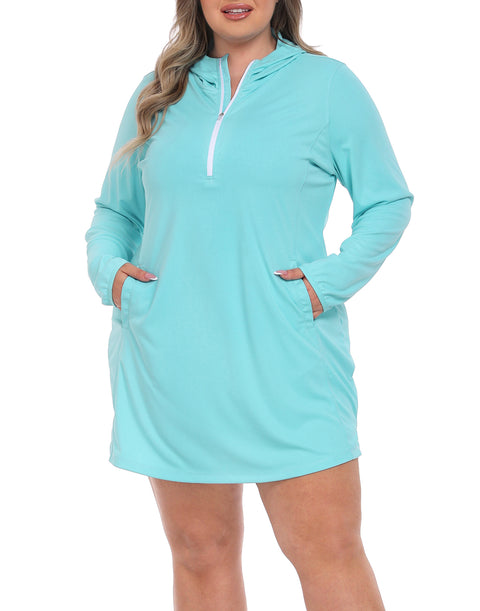 Women's Plus Size Long Sleeve Swim Coverup Dress with Hood