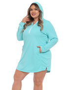 Women's Plus Size Long Sleeve Swim Coverup Dress with Hood