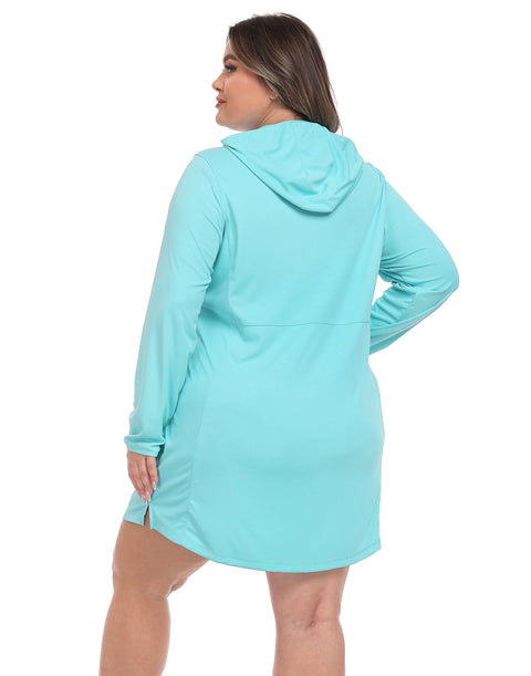 Women's Plus Size Long Sleeve Swim Coverup Dress with Hood