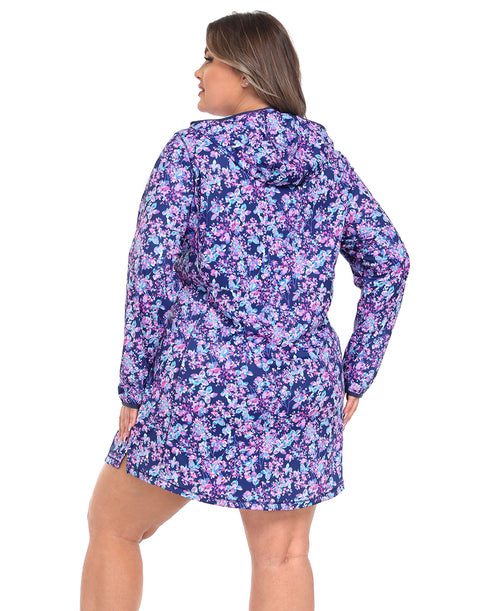 Women's Plus Size Long Sleeve Swim Coverup Dress with Hood