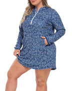 Women's Plus Size Long Sleeve Swim Coverup Dress with Hood