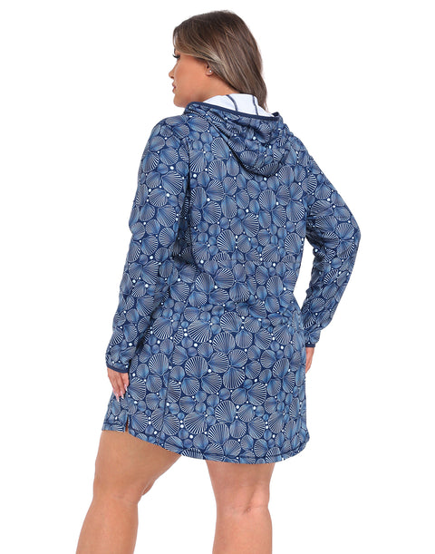 Women's Plus Size Long Sleeve Swim Coverup Dress with Hood