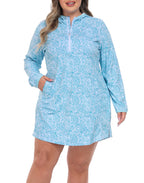 Women's Plus Size Long Sleeve Swim Coverup Dress with Hood