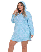 Women's Plus Size Long Sleeve Swim Coverup Dress with Hood
