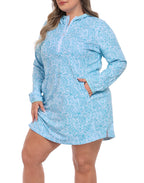 Women's Plus Size Long Sleeve Swim Coverup Dress with Hood