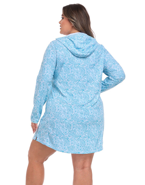 Women's Plus Size Long Sleeve Swim Coverup Dress with Hood