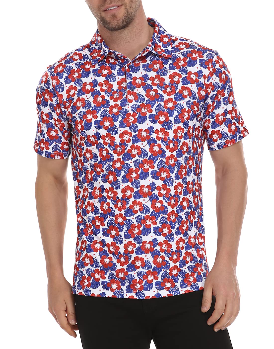 LRD Polo Shirts for Men - Golf UPF 50 Moisture Wicking Short Sleeve - Tropic Like It's Hot