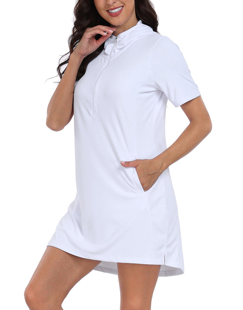 Women's Short Sleeve UPF 50 Beach Coverup Dress with Hood