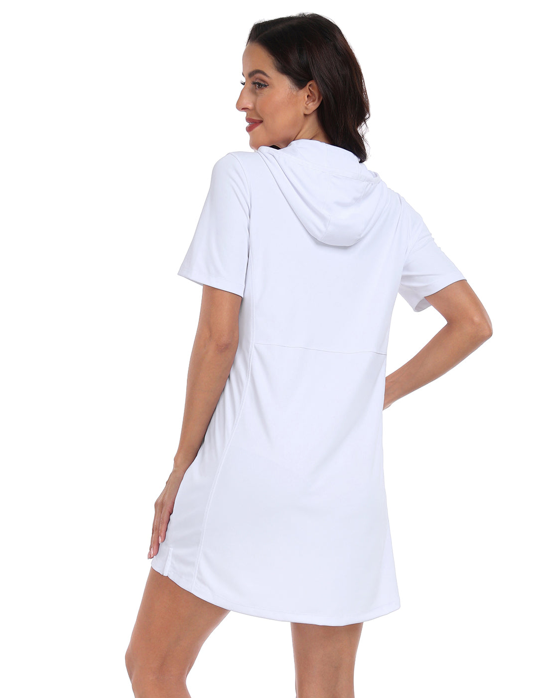 Women's Short Sleeve UPF 50 Beach Coverup Dress with Hood