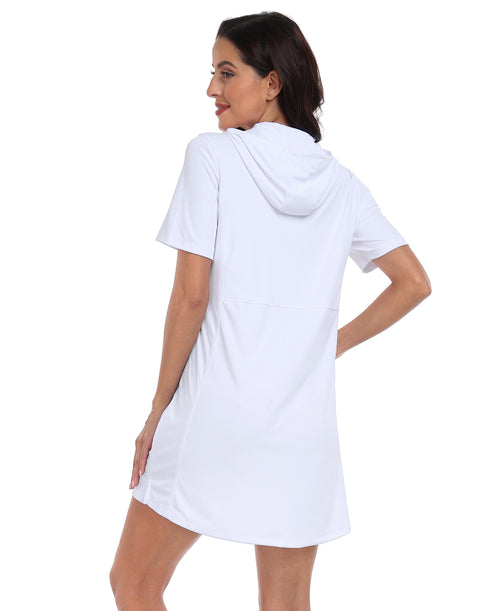 Women's Short Sleeve UPF 50 Beach Coverup Dress with Hood