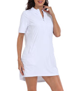 Women's Short Sleeve UPF 50 Beach Coverup Dress with Hood
