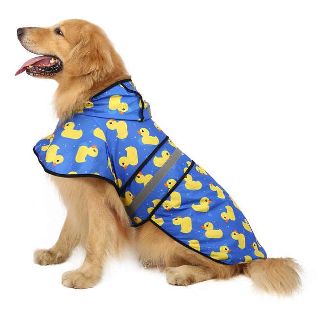 Patterned Dog Raincoat with Hood in Yellow Ducks – back view