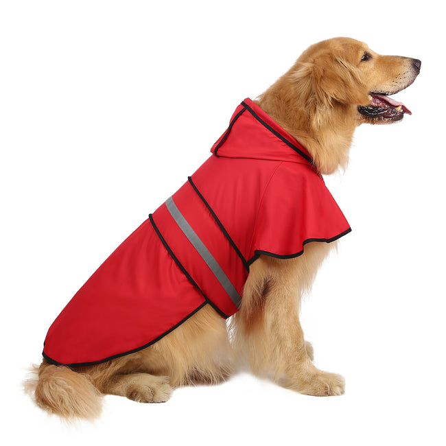 Dog Raincoat with Hood Waterproof Jacket in Red – back view