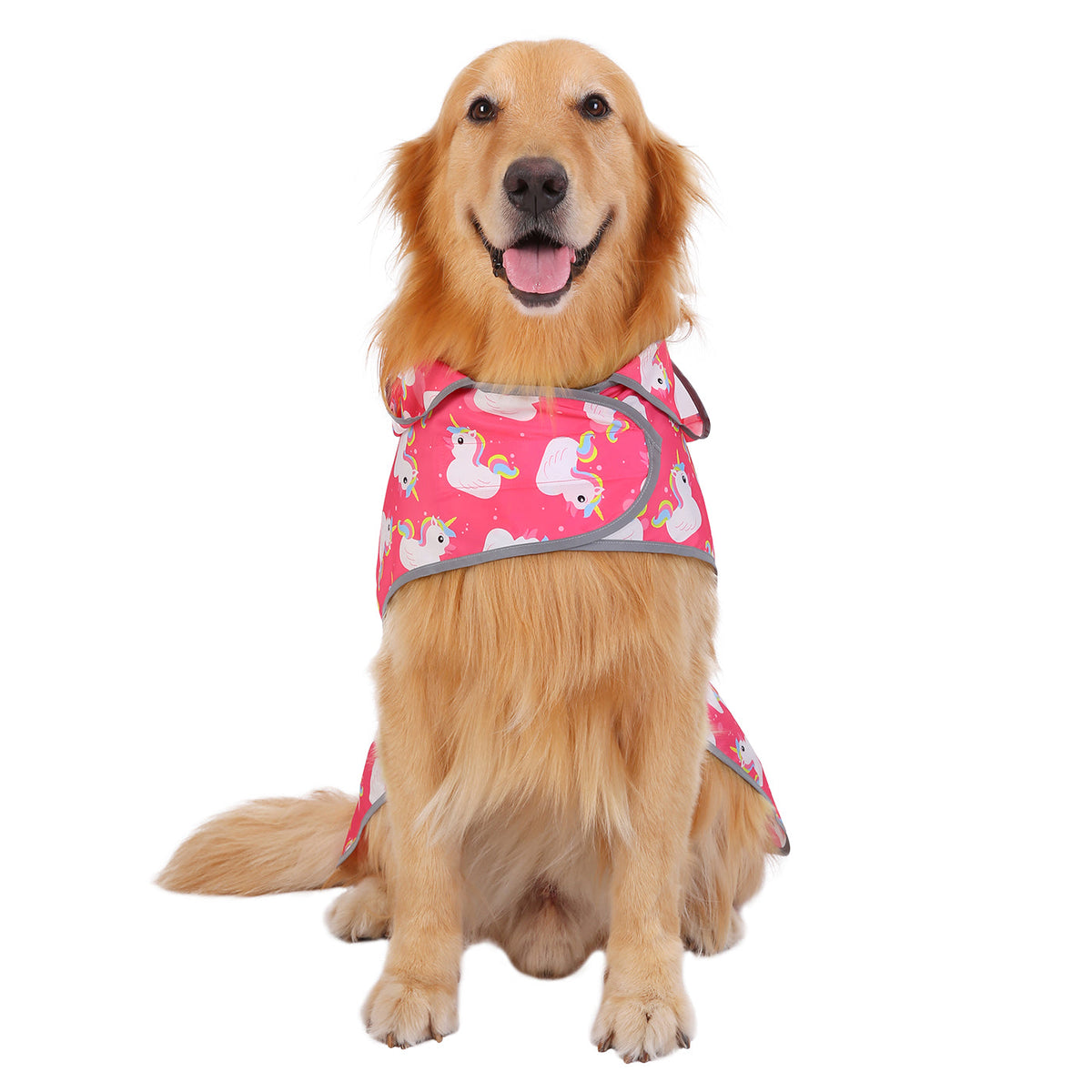 Pink Unicorn Duck Dog Raincoat Clear Hood – close-up detail