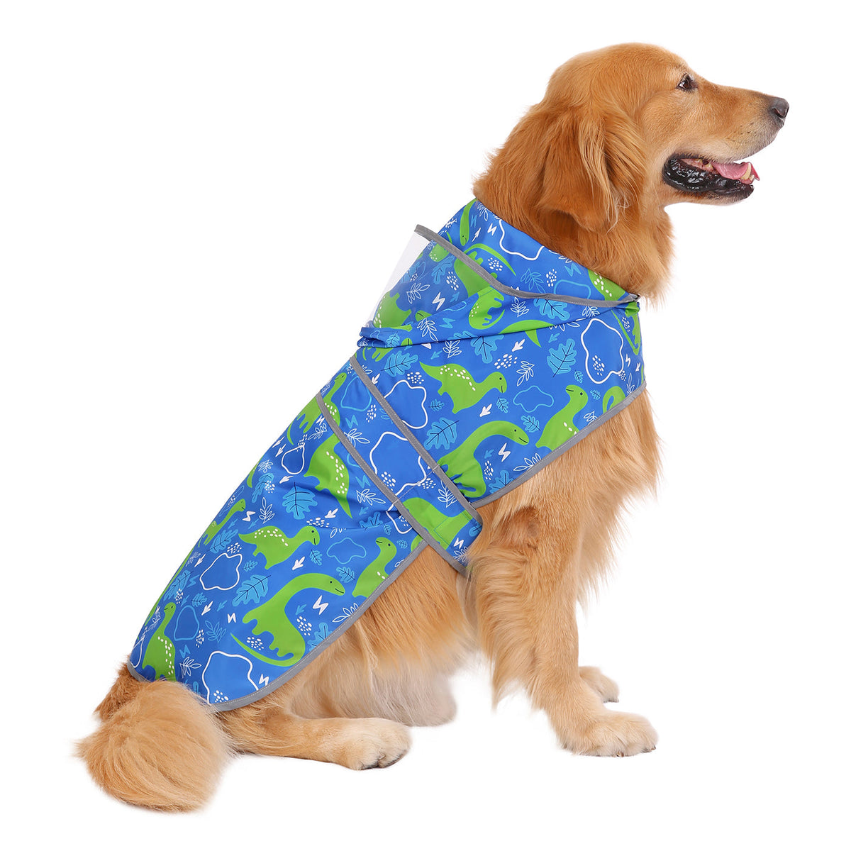 Dinosaur Dog Raincoat Clear Hood Waterproof in Dinosaurs – back view