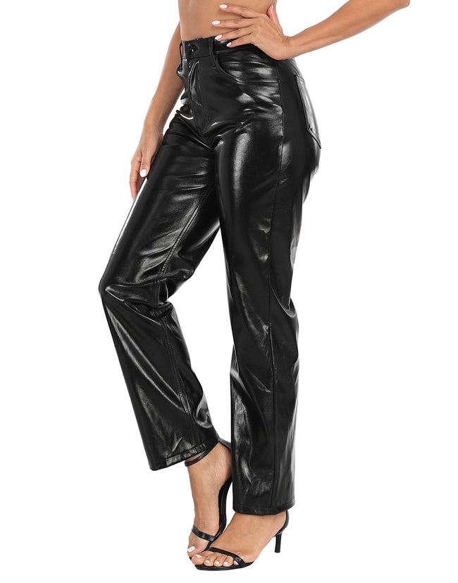 Shiny Metallic Faux Leather Pants – side view