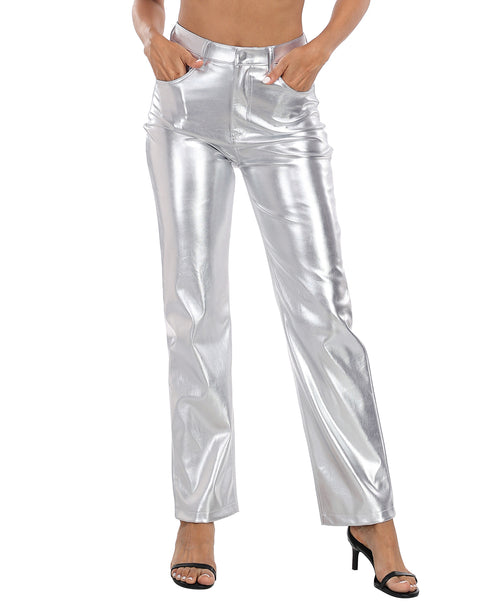 Shiny Metallic Faux Leather Pants