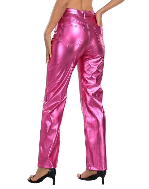 Shiny Metallic Faux Leather Pants