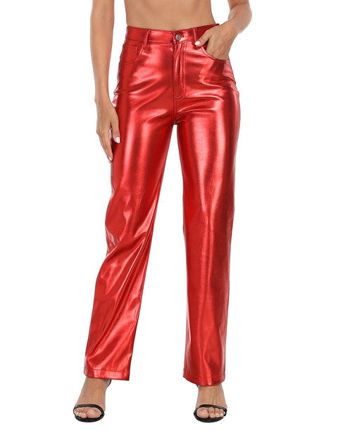 Shiny Metallic Faux Leather Pants