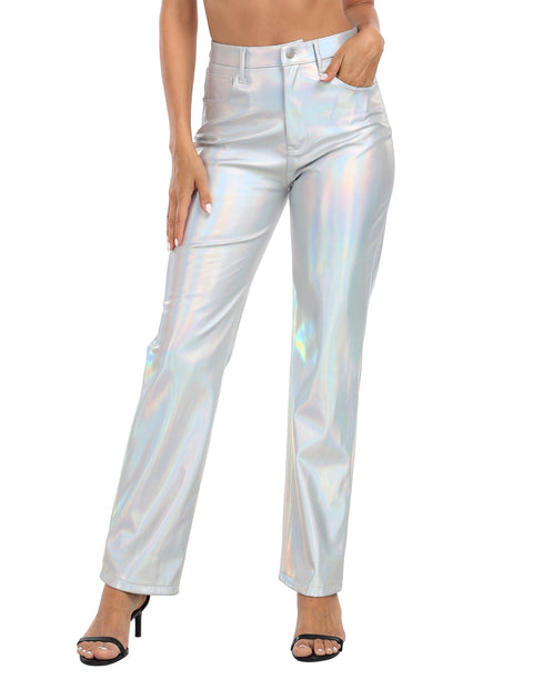 Shiny Metallic Faux Leather Pants