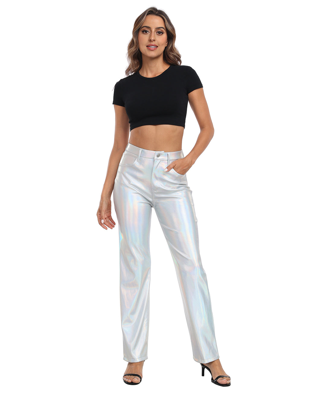 Shiny Metallic Faux Leather Pants