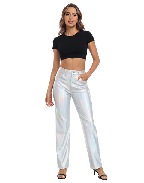 Shiny Metallic Faux Leather Pants