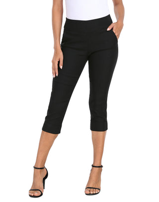 Women's Pull On Capri Pants 19" Pockets in Black