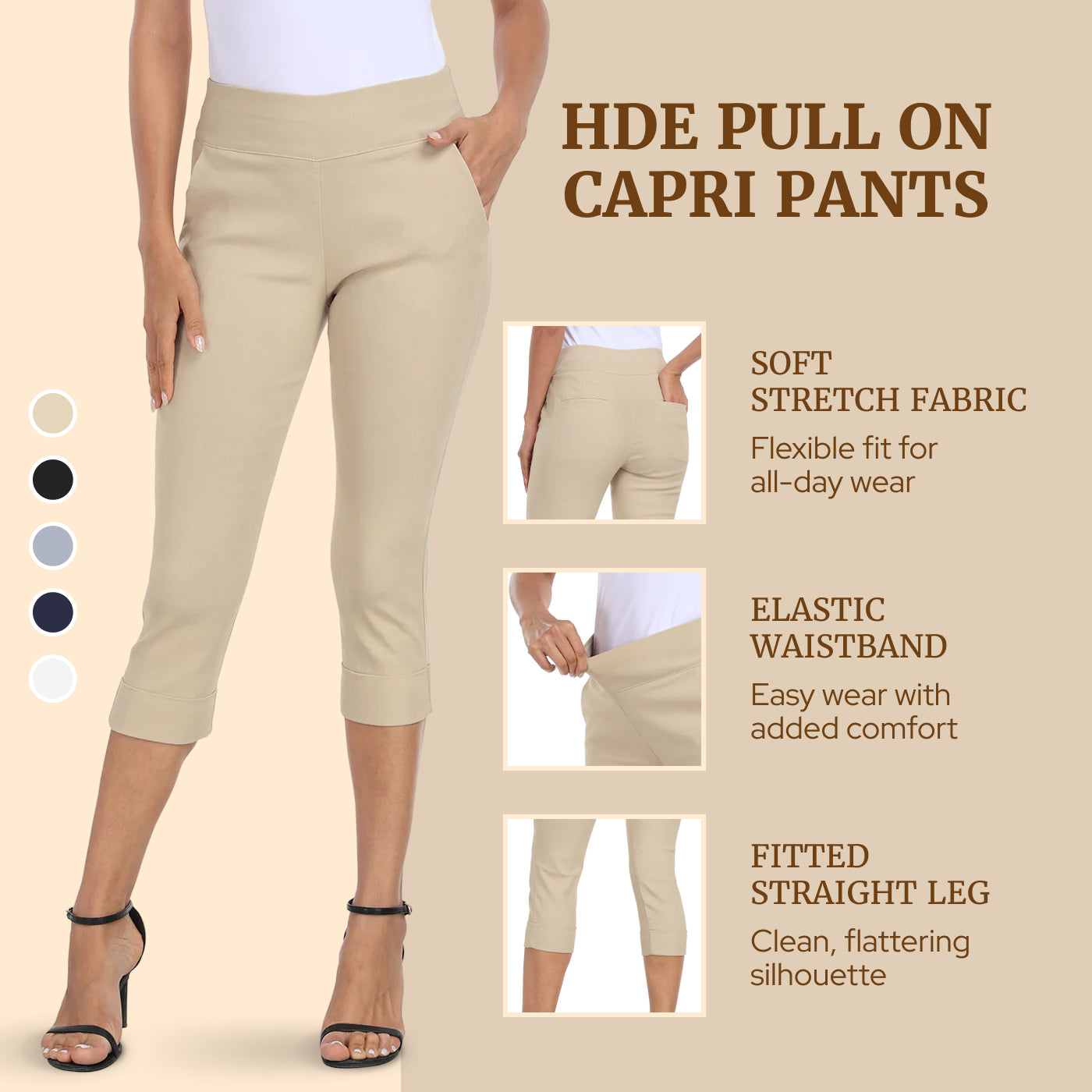 Women's 19" Inseam Pull On Capri Pants with Pockets