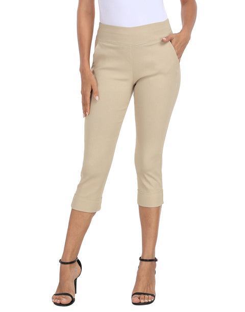 Women's 19" Inseam Pull On Capri Pants with Pockets