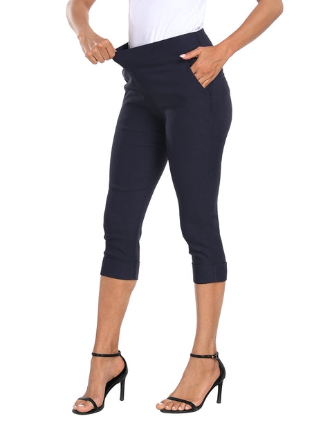 Women's 19" Inseam Pull On Capri Pants with Pockets