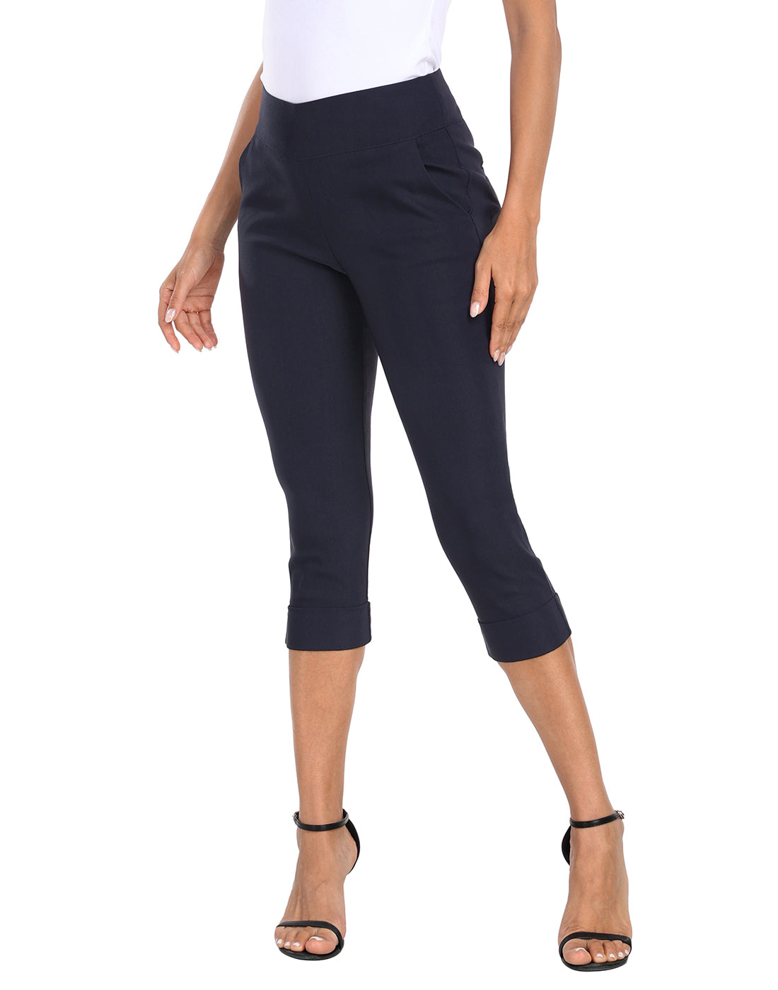 Women's 19" Inseam Pull On Capri Pants with Pockets