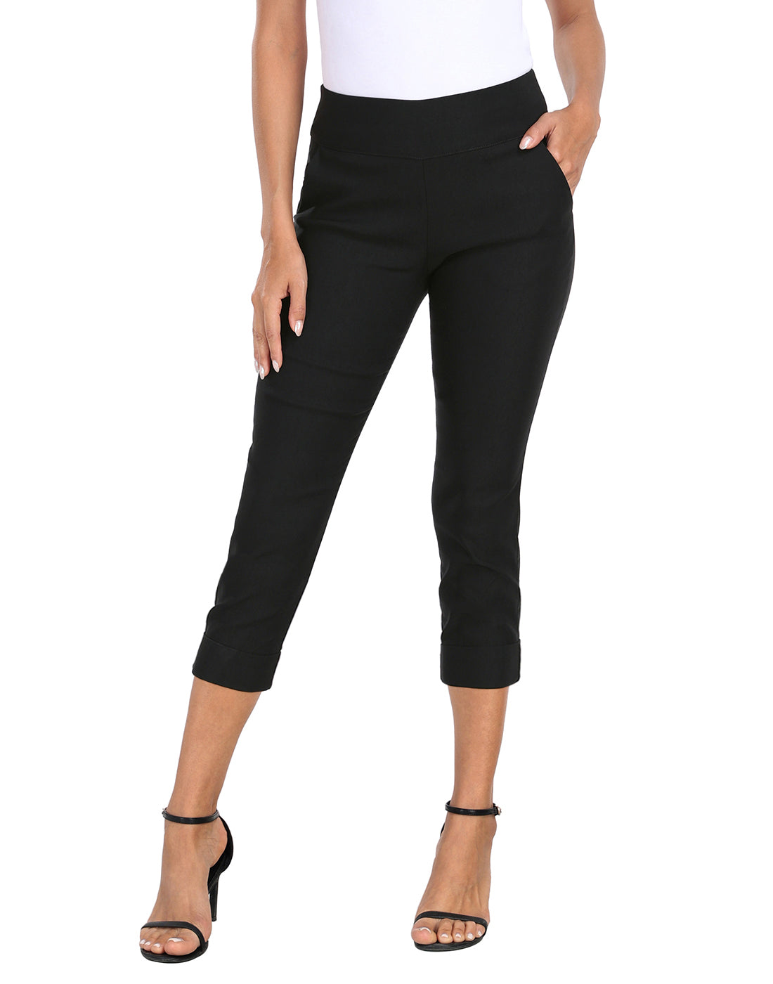 Women's Pull On Capri Pants 21" Pockets in Black