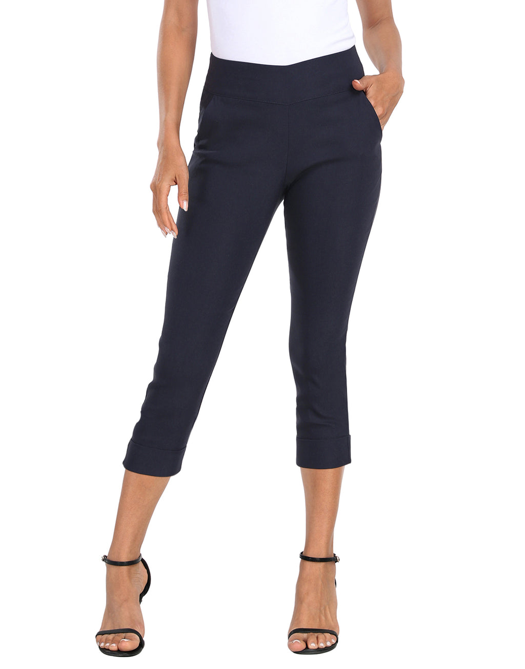 Women's 21" Inseam Pull On Capri Pants with Pockets