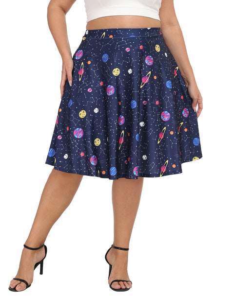 Plus Size Graphic Midi Skater Skirt with Pockets