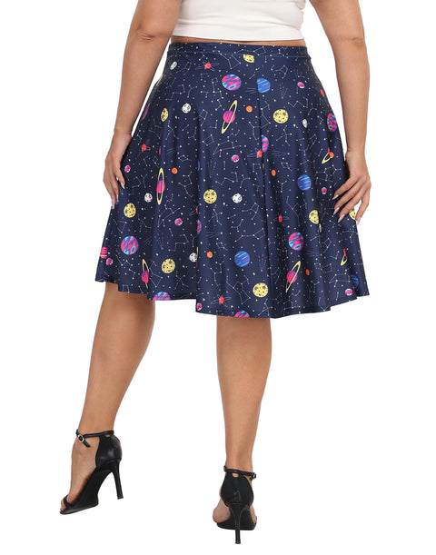Plus Size Graphic Midi Skater Skirt with Pockets