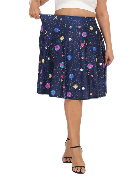 Plus Size Graphic Midi Skater Skirt with Pockets