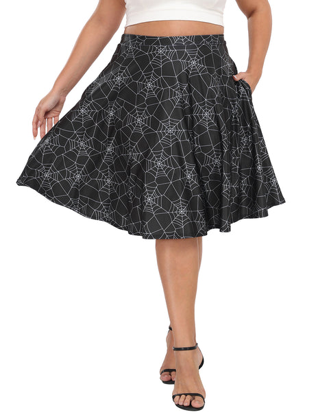 Plus Size Graphic Midi Skater Skirt with Pockets