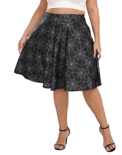 Plus Size Graphic Midi Skater Skirt with Pockets