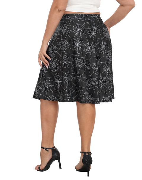 Plus Size Graphic Midi Skater Skirt with Pockets