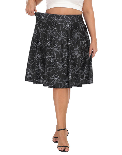 Plus Size Graphic Midi Skater Skirt with Pockets