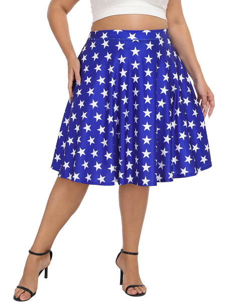 Plus Size Graphic Midi Skater Skirt with Pockets