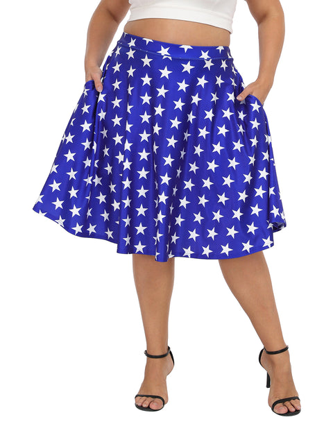 Plus Size Graphic Midi Skater Skirt with Pockets
