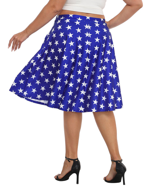 Plus Size Graphic Midi Skater Skirt with Pockets