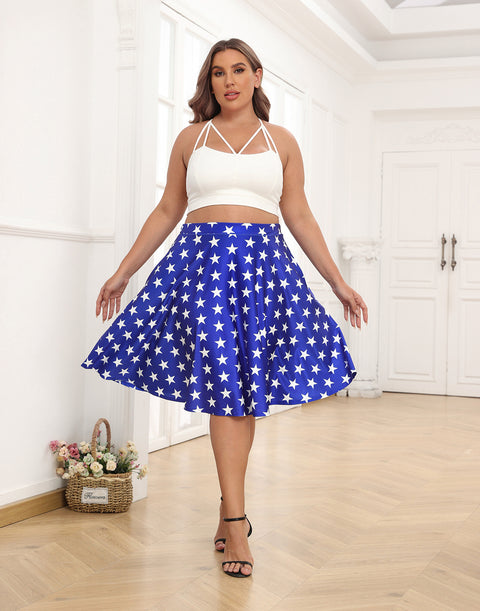 Plus Size Graphic Midi Skater Skirt with Pockets