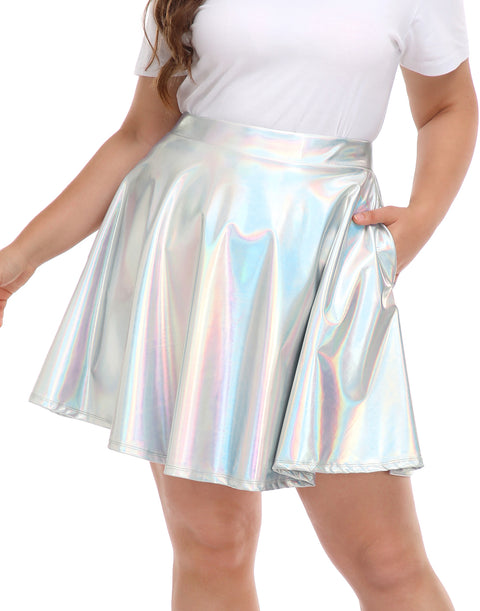 Plus Size Shiny Metallic Skater Skirt